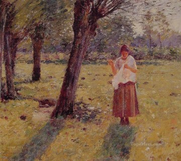 Theodore Robinson Painting - Girl Sewing Theodore Robinson